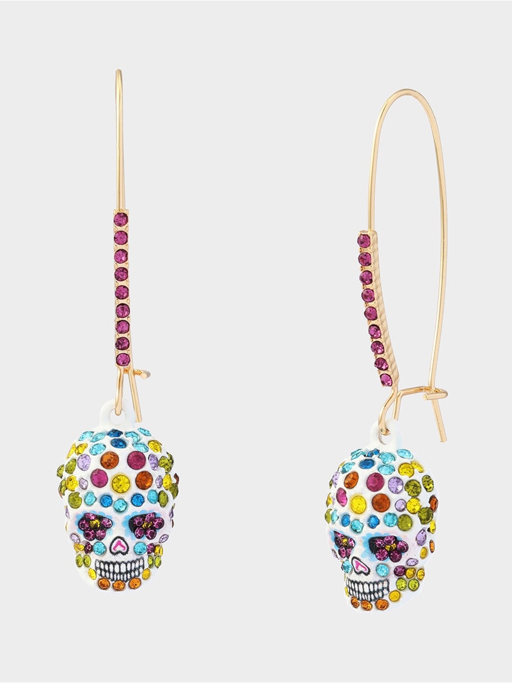 NWT•Betsey Johnson Gold Tone Multicolor Crystal Skull Drop Earrings